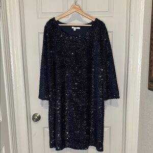 Chico's Navy Velvet Sequin Bell Sleeve Dress